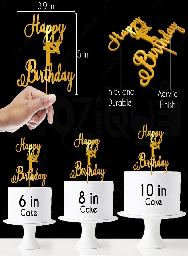 Zyozique® Happy 1st Birthday Gold Acrylic Cake Topper, Party Decorations Cake Topper, Metallic Gold, Acrylic Material, Elegant Script Design for Birthday Celebrations - Image 2